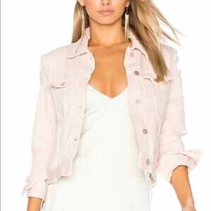 J Brand Harlow Teaser Pink Distressed Cropped 100% Cotton Collared Denim Jacket